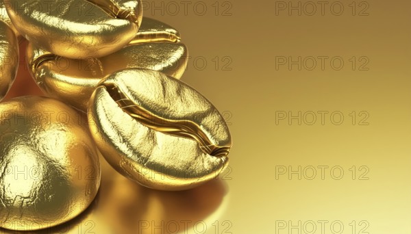 AI generated image showing golden coffee beans in shiny ambiance