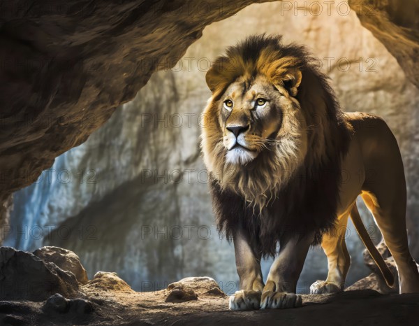 Visualization of the proverb The lion's den, standing for a dangerous or threatening place or situation, AI generated