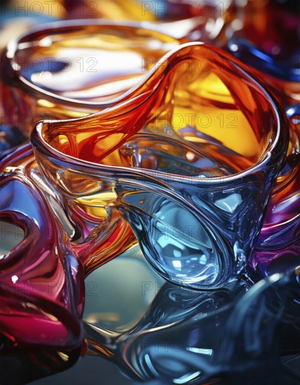 AI generated image showing a colorful full frame flowing glass structure closeup