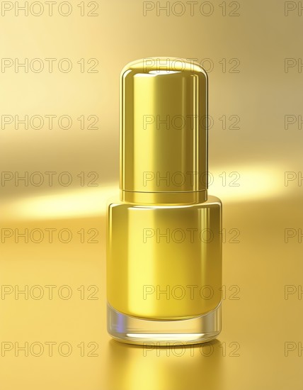 AI generated image showing a golden nail polish flask in golden ambiance