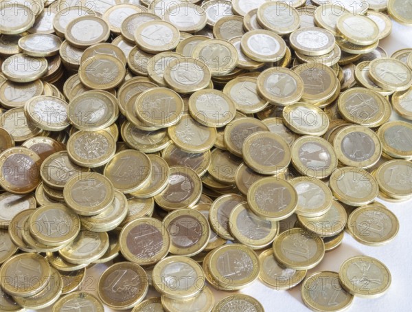 Full frame picture showing lots of 1 euro coins