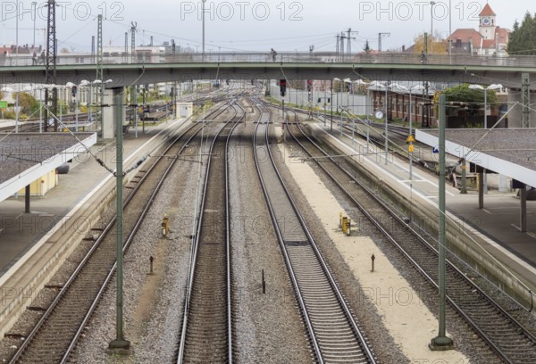 High angle view showing a part of the railway station in Regensburg, a town in Bavaria in Germany