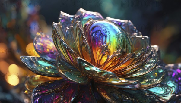 AI generated image showing a abstract colorful glass flower