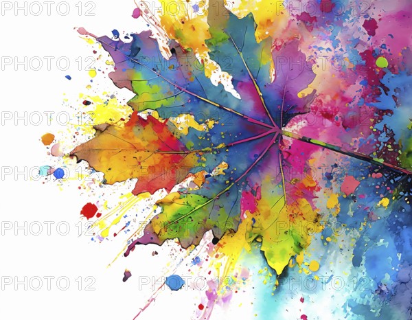 Theme showing in multicolored vibrant splashy ambiance. AI generated image with lots of paint splashes, splatter and spots