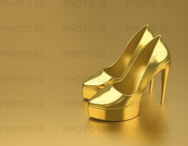 AI generated image showing golden high-heels in golden ambiance