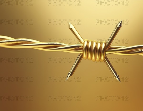AI generated image showing a golden barb wire closeup in golden ambiance