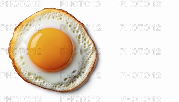 AI generated image showing a fried egg sunny side up isolated in white background seen from above