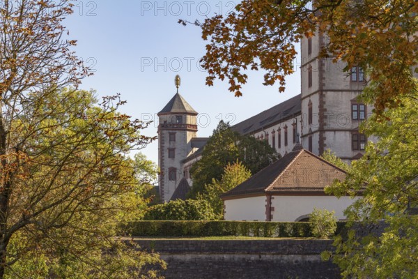 Idyllic scenery around the Marienberg Fortress near Wuerzburg in Franconia, a bavarian area in Germany
