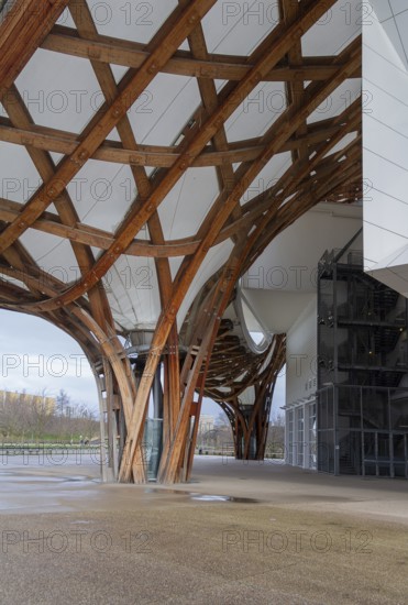 Architectural detail seen at the Centre Pompidou-Metz, a museum of modern and contemporary art in Metz, a city in the Lorraine region in France