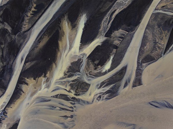 River, river course, river delta, wild river, branched, aerial view, South Iceland, Iceland