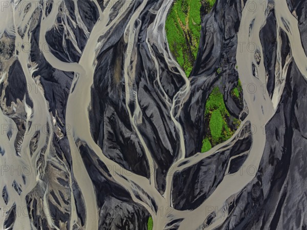 River, river course, river delta, wild river, branched, aerial view, South Iceland, Iceland