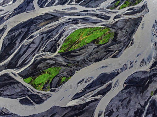 River, river course, river delta, wild river, branched, aerial view, South Iceland, Iceland