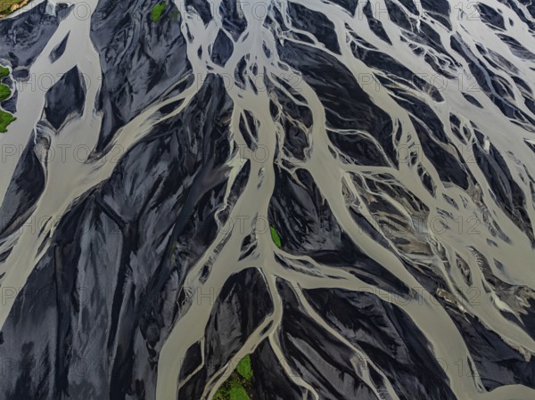 River, river course, river delta, wild river, branched, aerial view, South Iceland, Iceland