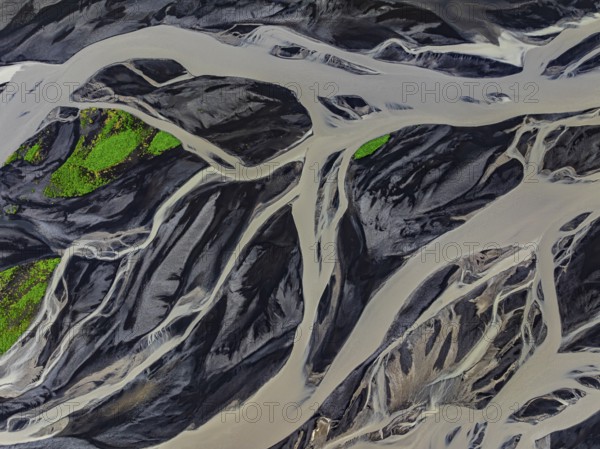 River, river course, river delta, wild river, branched, aerial view, South Iceland, Iceland