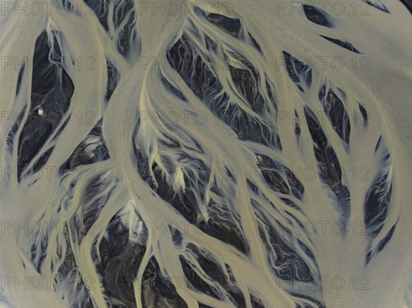 River, river course, river delta, wild river, branched, aerial view, South Iceland, Iceland