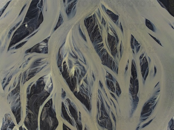 River, river course, river delta, wild river, branched, aerial view, South Iceland, Iceland