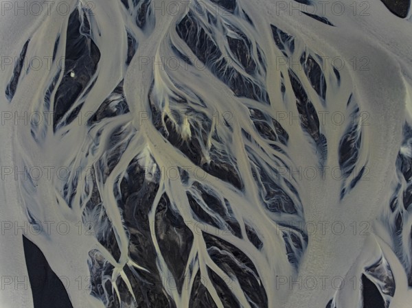 River, river course, river delta, wild river, branched, aerial view, South Iceland, Iceland
