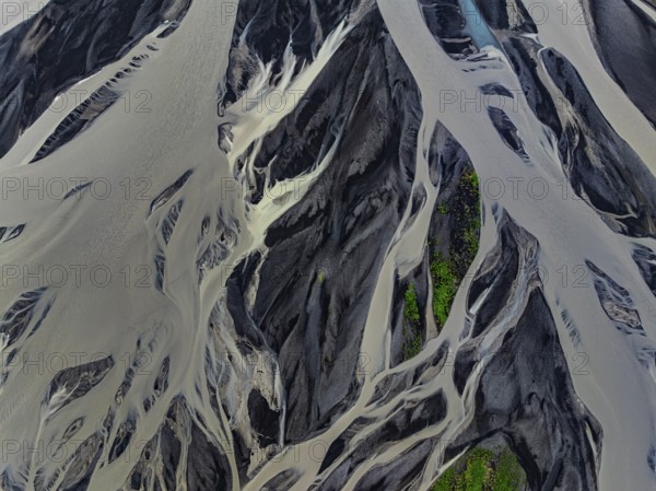 River, river course, river delta, wild river, branched, aerial view, South Iceland, Iceland