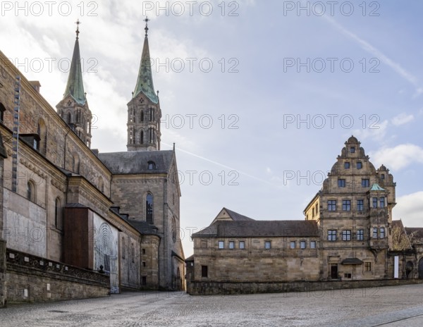 Old town scenery around the Domplatz in Bamberg, a town in Bavaria