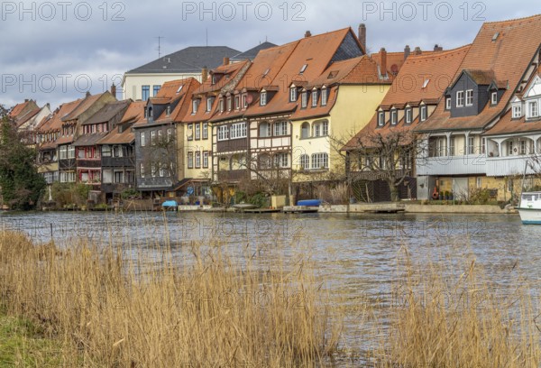 Idyllic riverside scenery in Bamberg, a town in Upper Franconia, Germany