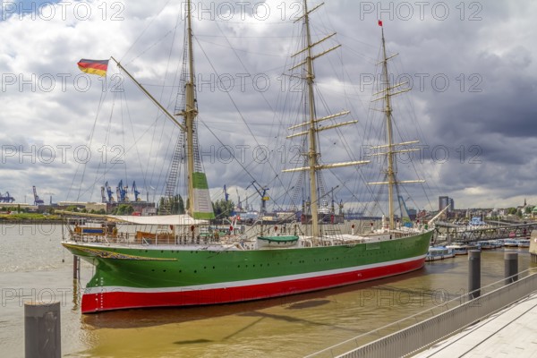 Historic sailing ship anchoring at the Port of Hamburg in Germany