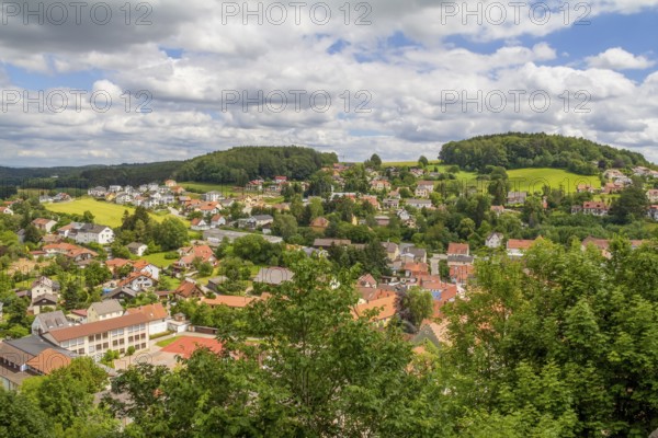 High angle view around Falkenstein Castle in the Bavarian Forest at summer time
