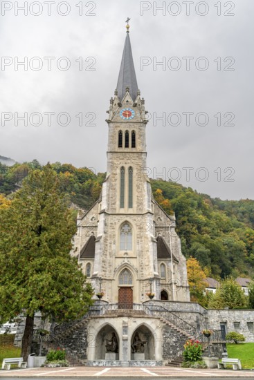 Frontal shot showing the Vaduz Cathedral in Vaduz, the capital city of Liechtenstein at autumn time