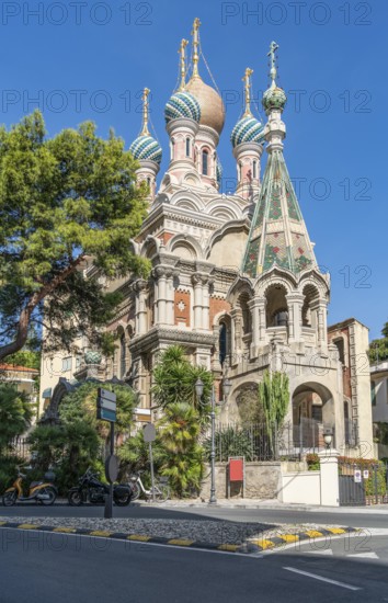 Russian style Orthodox Church in Sanremo, a city and comune on the mediterranean coast of Liguria in northwestern Italy