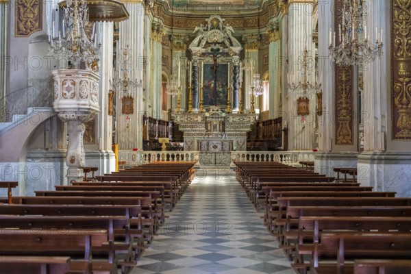 Scenery in a church of Imperia, a coastal city in Liguria, Italy
