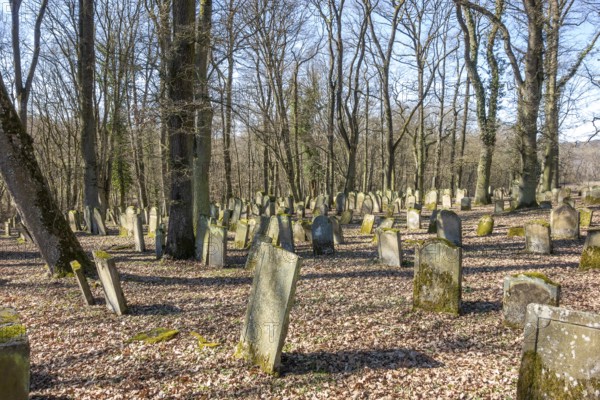 Historic jewish graveyard at early spring time near Berlichingen in Hohenlohe, a area in Southern Germany