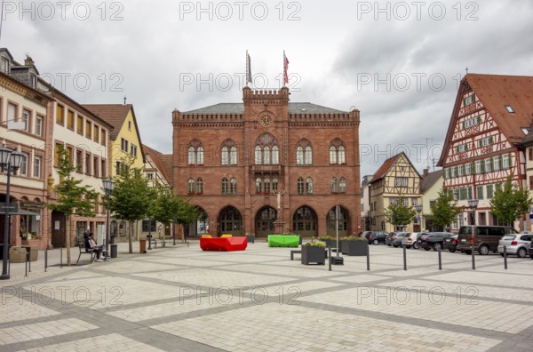 City view with town hall in Tauberbischofsheim, a town in Southern Germany