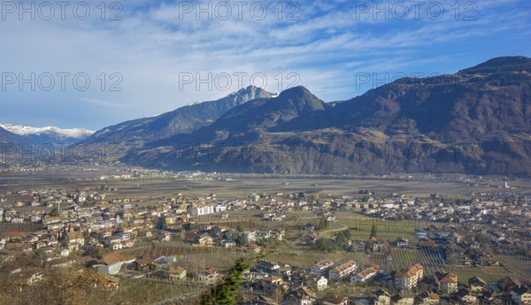 Sunny scenery around lana, a city in South Tyrol at winter time