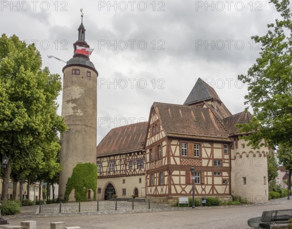 Historic castle with tower in Tauberbischofsheim, a town in Southern Germany