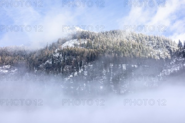 Alpine mountain top seen in the Berchtesgadener Land in Bavaria, Germany, at winter time