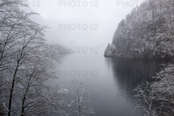 Scenery around a lake named Koenigssee located in the Berchtesgadener Land in Bavaria Germany at winter time