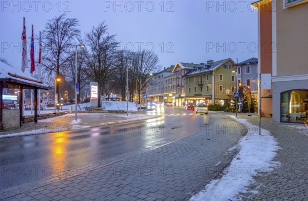 Evening Impression of Berchtesgaden in Bavaria in winter around Christmas time