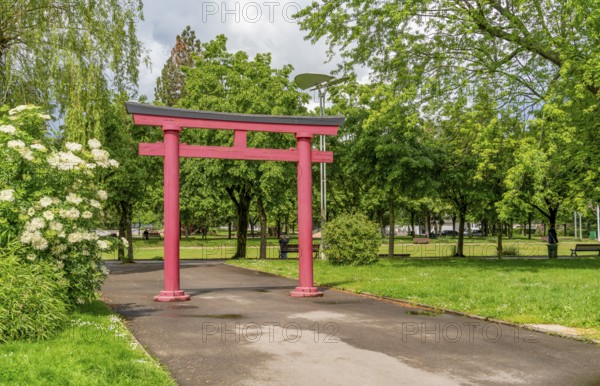 Gate at a park in Saint-Die-des-Vosges, a commune in the Vosges department, Grand Est, northeastern France
