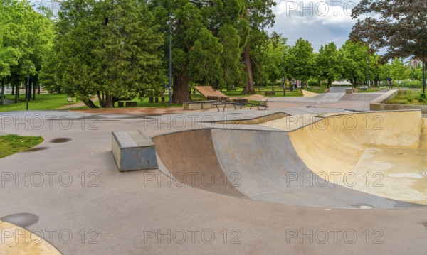 Skatepark seen in Saint-Die-des-Vosges, a commune in the Vosges department, Grand Est, northeastern France
