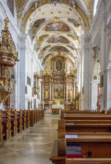 Impression in the Basilica church with the Franciscan monastery in Frauenkirchen, a town in Austria