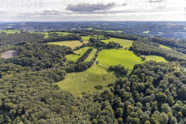 Aerial view, forest area with meadows Meininghausen in the district Altenvoerde in Ennepetal, Ruhr area, North Rhine-Westphalia, Germany, DE, Ennepetal, Europe, aerial view, aerial photography, aerial photography, overview, bird's eye view, birds-eyes view, overview