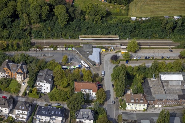 Aerial view, Gevelsberg main station in Gevelsberg, Ruhr area, North Rhine-Westphalia, Germany, railway station, station forecourt, DE, Deutsche Bahn AG, Europe, Gevelsberg, main station, Hbf, aerial view, aerial photography, aerial photography, overview, bird's-eye view, bird's-eye view, overview