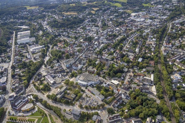 Aerial view, city centre view with town hall in the district Haufe in Gevelsberg, Ruhr area, North Rhine-Westphalia, Germany, authority, City, DE, Europe, Gevelsberg, Kaufland supermarket, aerial view, aerial photography, aerial photography, town hall, overview, bird's-eye view, overview
