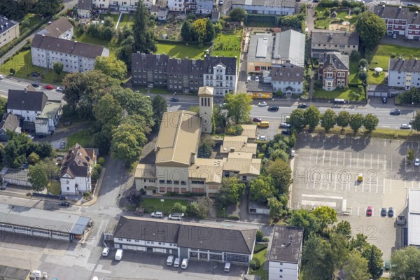 Aerial view, Church of Our Dear Lady in Gevelsberg, Ruhr area, North Rhine-Westphalia, Germany, place of worship, DE, Europe, Gevelsberg, religious community, place of worship, holy place, church, parish, denomination, aerial photograph, aerial photography, aerial photography, religion, religious site, overview, bird's-eye view, overview