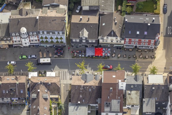 Aerial view, outdoor restaurant at the corner of Mittelstraße and Südstraße in the Haufe district of Gevelsberg, Ruhr area, North Rhine-Westphalia, Germany, outdoor restaurant, café, DE, Europe, restaurant, gastronomy, Gevelsberg, aerial view, aerial photography, aerial photography, overview, bird's-eye view, overview, café