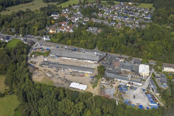 Aerial view, site of the Friedrich Hünninghaus drop forge on Haßlinghauser Straße in the Sauerbruch district of Gevelsberg, Ruhr area, North Rhine-Westphalia, Germany, DE, Europe, Gevelsberg, commercial enterprises, commercial area, commercial site, commercial use, industrial area, industrial building, industrial site, aerial photograph, aerial photography, aerial photography, overview, bird's-eye view, overview