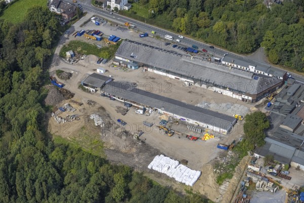 Aerial view, site of the Friedrich Hünninghaus drop forge on Haßlinghauser Straße in the Sauerbruch district of Gevelsberg, Ruhr area, North Rhine-Westphalia, Germany, DE, Europe, Gevelsberg, commercial enterprises, commercial area, commercial site, commercial use, industrial area, industrial building, industrial site, aerial photograph, aerial photography, aerial photography, overview, bird's-eye view, overview