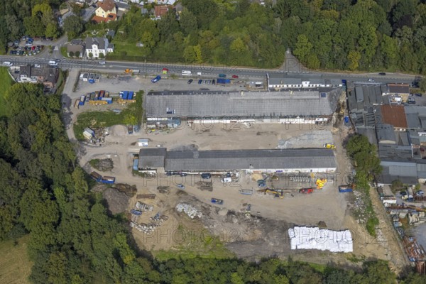 Aerial view, site of the Friedrich Hünninghaus drop forge on Haßlinghauser Straße in the Sauerbruch district of Gevelsberg, Ruhr area, North Rhine-Westphalia, Germany, DE, Europe, Gevelsberg, commercial enterprises, commercial area, commercial site, commercial use, industrial area, industrial building, industrial site, aerial photograph, aerial photography, aerial photography, overview, bird's-eye view, overview