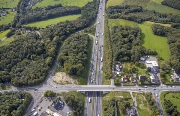 Aerial view, New bridge of the Eichholzstraße over the motorway A1 in the district Silschede in Gevelsberg, Ruhr area, North Rhine-Westphalia, Germany, A1 bridge, motorway, bridge, DE, Eichholzstraßenbrücke, Europe, Gevelsberg, aerial view, aerial photography, aerial photography, overview, bird's-eye view, overview