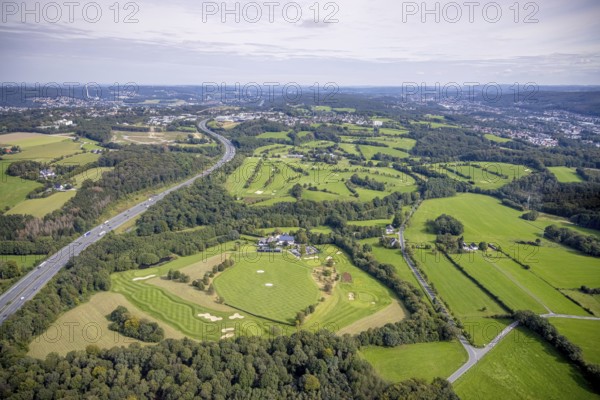 Aerial view, golf course Gut Berge in the district Berge in Gevelsberg, Ruhr area, North Rhine-Westphalia, Germany, DE, Europe, Gevelsberg, golf, golf course, golf club, golf meadow, aerial view, aerial photography, aerial photography, sports, overview, birds-eyes view, overview