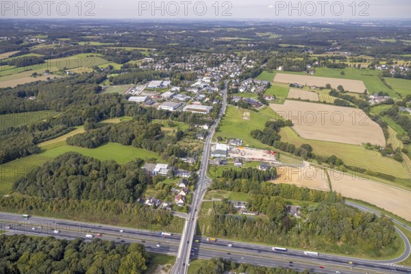 Aerial view, New bridge of Eichholzstraße over the A1 motorway and planned construction area between Eichholzstraße and Ellinghauser Weg in the Silschede district of Gevelsberg, Ruhr area, North Rhine-Westphalia, Germany, A1 bridge, motorway, construction area, construction site, building plots, bridge, DE, Eichholzstraße bridge, Europe, Gevelsberg, aerial view, aerial photography, aerial photography, overview, bird's-eye view, overview